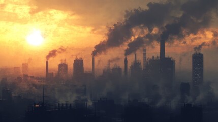 Obraz premium Industrial pollution crisis urban landscape photo image dusk environment aerial view environmental awareness