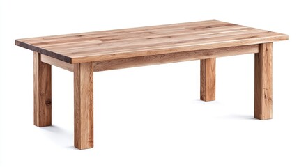 Fototapeta premium Rectangular wooden table with a natural grain finish isolated on a clean white background.