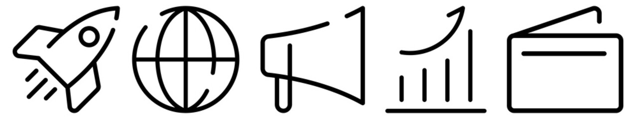 Black line icon png cut out element set, transparent background