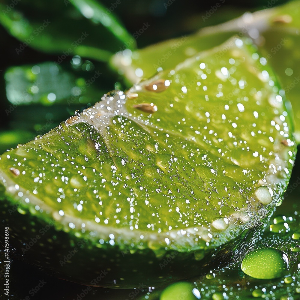 Aufkleber exotic lime slice close-up lush green background high-resolution textures natural setting macro pers