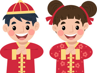 china new year with children in a cap
