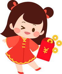 little girl with a gift in china new year