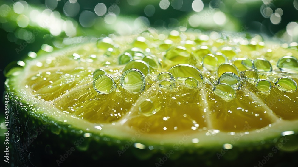 Aufkleber closeup action of lime texture with dew drops nature setting high-resolution refreshing concept