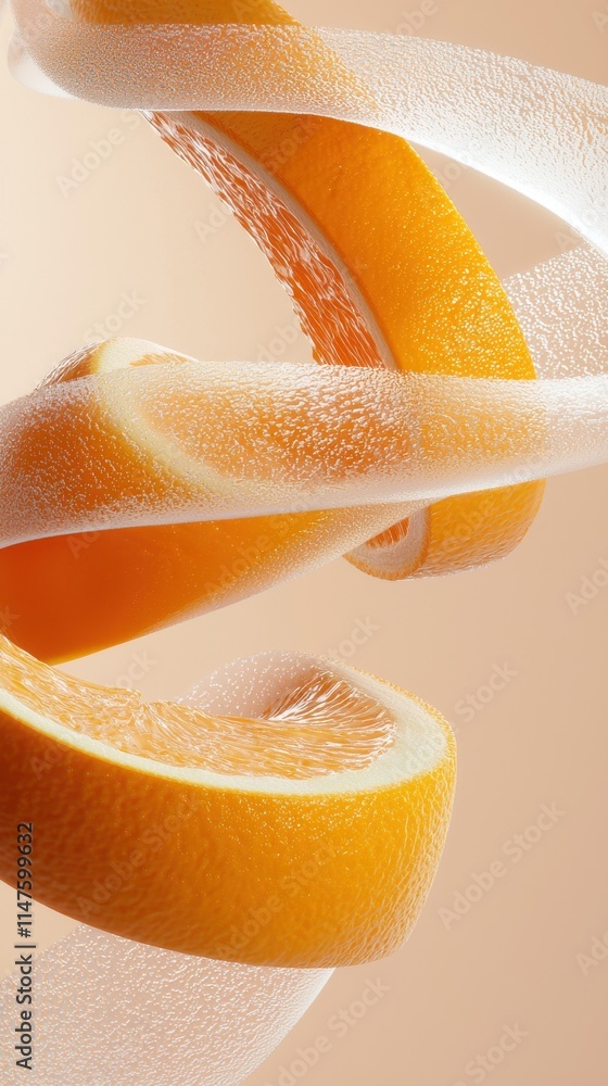 Aufkleber dynamic sliced orange textures studio setting high-resolution digital art bright background close-up
