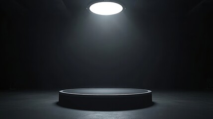 Dark Room Circular Platform Illuminated By Spotlight