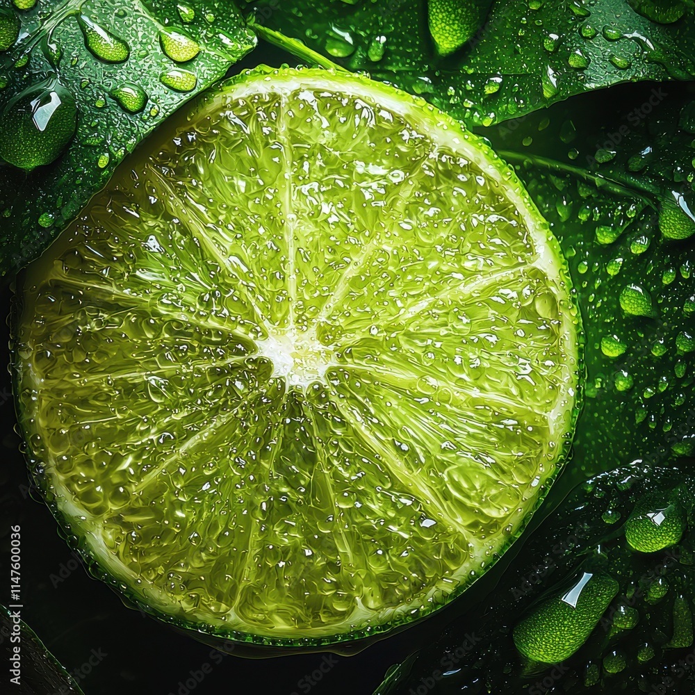 Aufkleber refreshing lime composition with high-resolution textures nature setting close-up view vibrant color