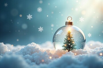 Glowing Christmas Tree Inside a Sparkling Snow Globe on a Frosty Winter Night"