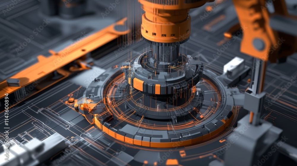 Poster advanced robotic arm automation in modern manufacturing factory digital art high-tech environment cl