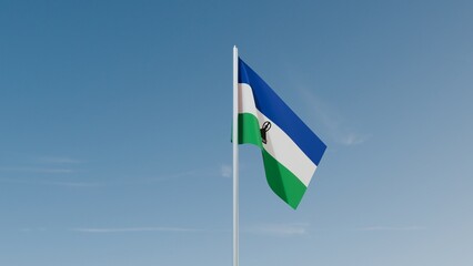 Lesotho flag on blue sky 3d illustration image