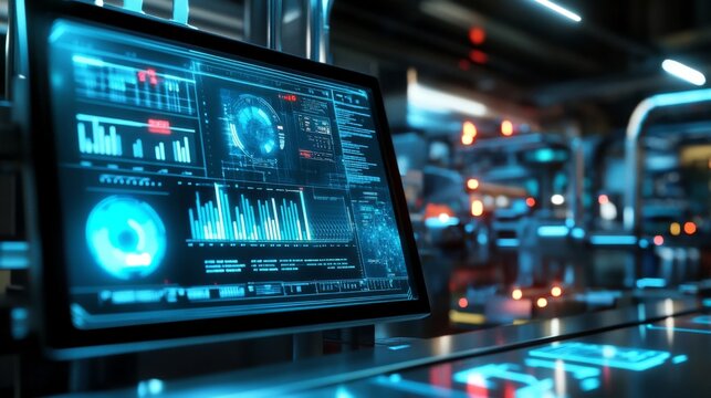 Data analysis process high-tech facility digital display modern environment close-up industry insights