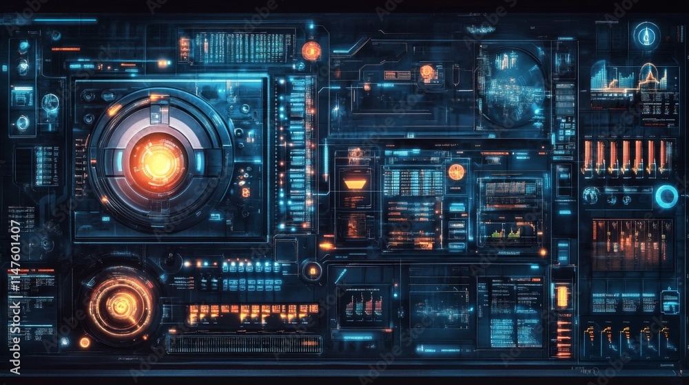Poster advanced data visualization dashboard tech environment digital interface futuristic design analytica