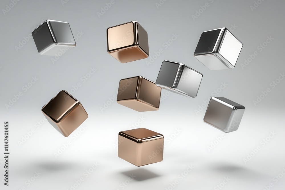 Poster floating metallic cubes in 3d space