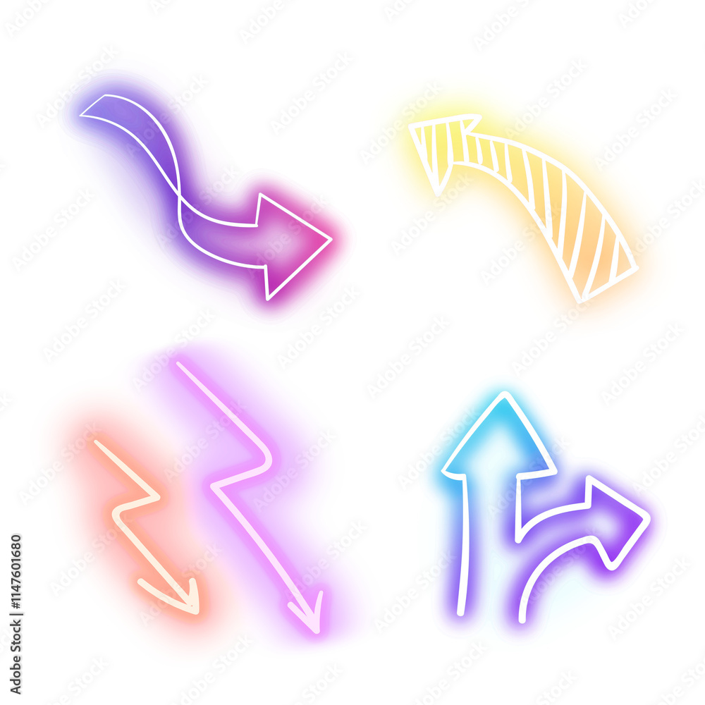 Poster neon arrows sign set design element