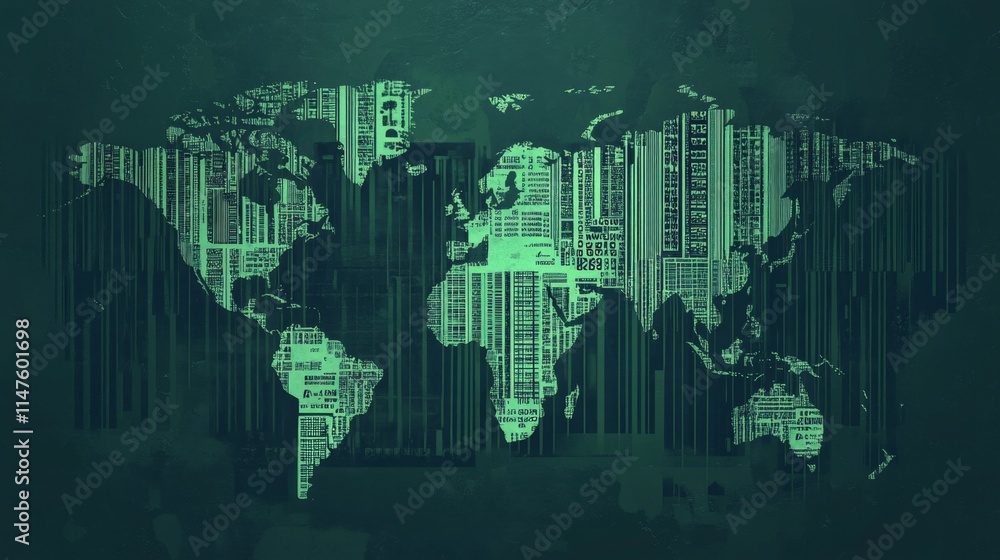 Poster global digital landscape technology overview graphic representation cyber environment abstract viewp