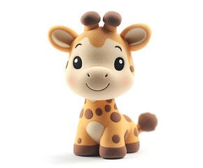 Obraz premium Adorable cartoon giraffe figurine, cute animal character, isolated on white background.