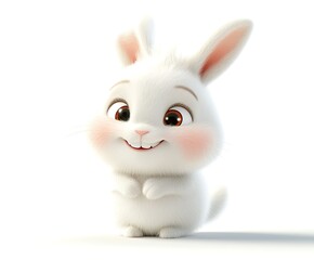 Fototapeta premium Adorable 3D rendered white bunny rabbit, sitting, smiling.