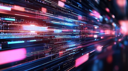 Dynamic Abstract Background with Colorful Bright Streaks of Light and Technology Patterns