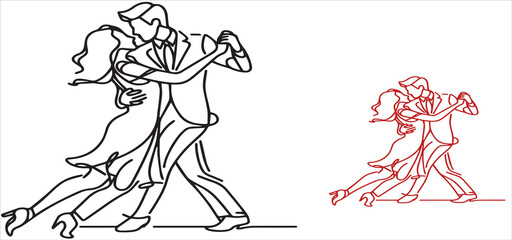 Single continuous line drawing romantic man and woman professional dancer dancing tango vector
