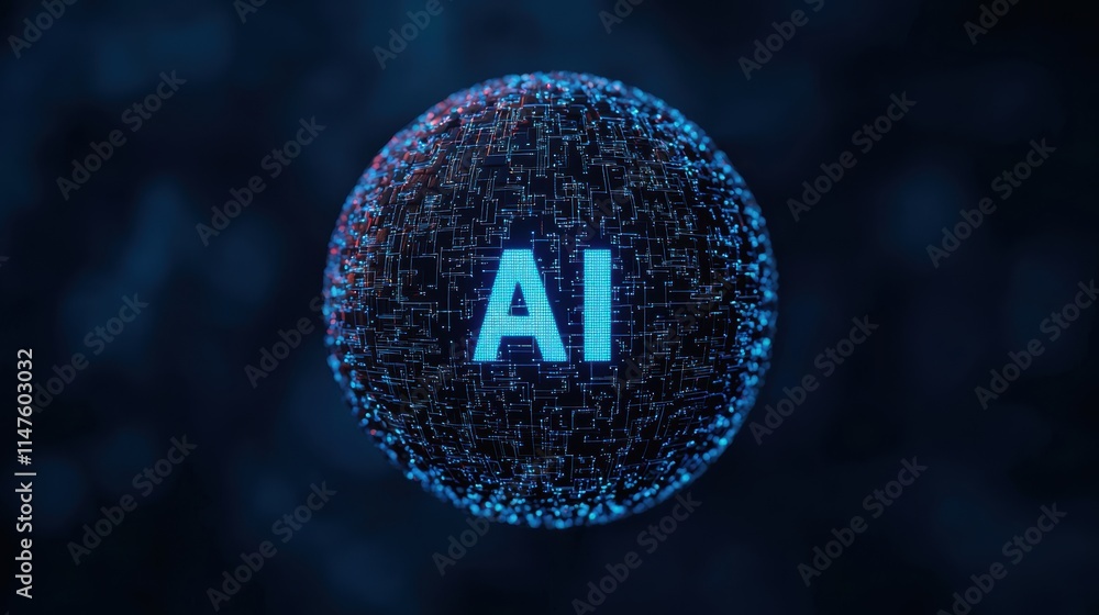 Poster sphere of artificial intelligence with digital connections and network