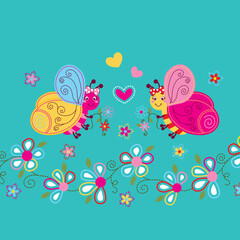 Vector illustration of ladybug with beautiful floral decoration