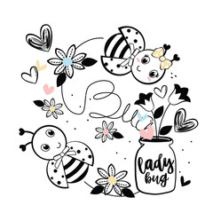 Adorable bee vector enjoying honey surrounded by beautiful floral decorations.