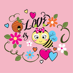 Cute bee vector loving sweet honey with beautiful flower decoration  