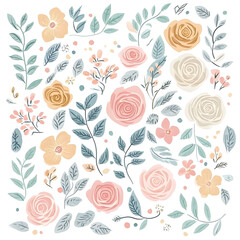 floral and leafy illustrator elements for card, wallpaper.