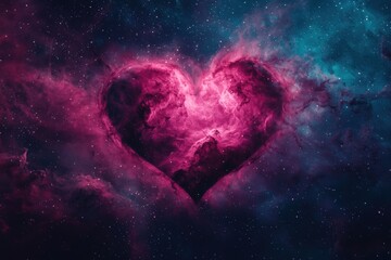 Heart Shape Cosmic Cloud in Vibrant Pink and Blue Galaxy Background