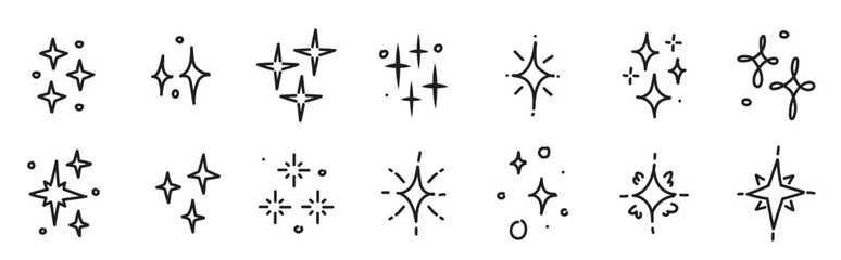 Line star glitter shine with illustration style doodle set