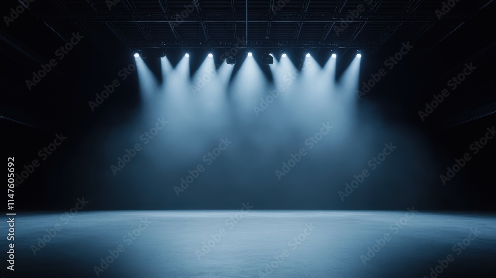 Poster empty stage with dramatic lighting and fog for performance or creative artistic expression
