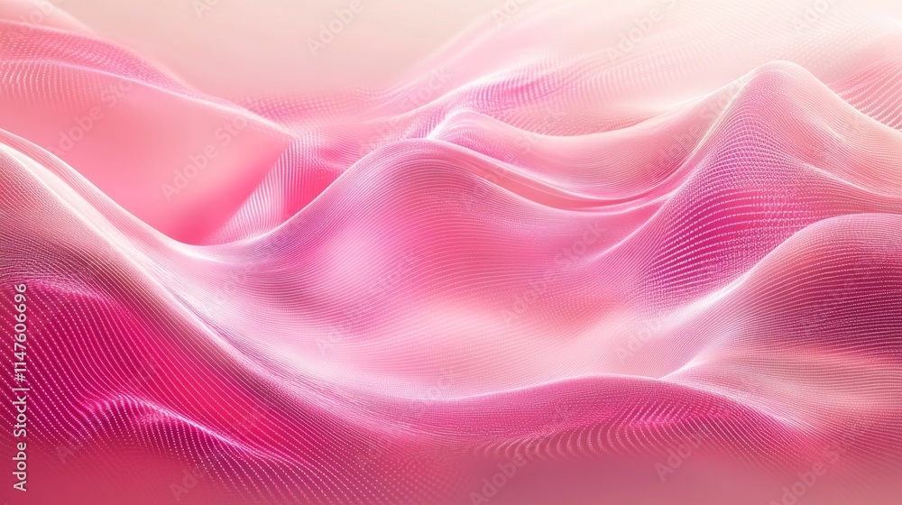 Poster Dynamic waves of pink fabric abstract art digital creation soft atmosphere close-up fluid motion