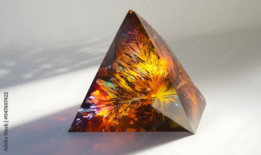 Poster abstract pyramid with luminous fiery pattern inside.