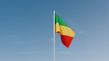 Republic of the Congo flag on blue sky 3d illustration image