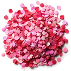 Obraz premium Vibrant confetti explosion of diverse pink and red shapes dots and patterns scattered over a clean white background Festive celebratory and modern abstract composition