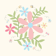 Beautiful flower vector with adorable insects enjoying nectar. 