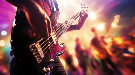 Obraz premium Electrifying Bass Guitar Performance at a Vibrant Concert