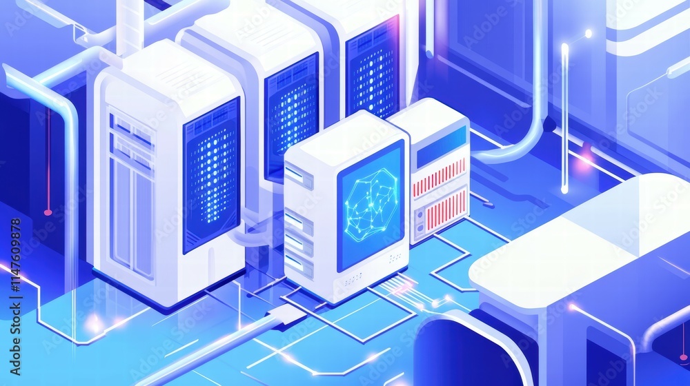 Poster quantum processing ai training lab a futuristic digital environment for technology