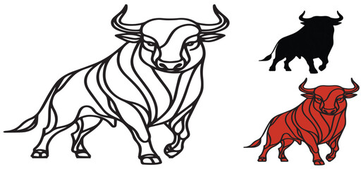 Continuous one line art angry bull . silhouette bull vector