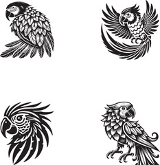 Obraz premium Vector Silhouette Illustrations of Parrots in Various Poses
