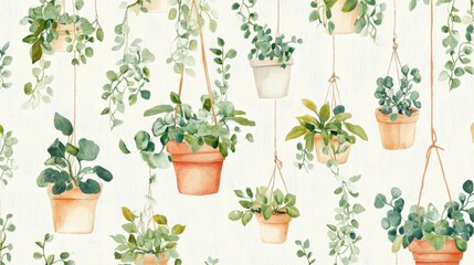 Fototapeta premium Hanging plant arrangement indoor space botanical art cozy environment close-up view nature inspiration