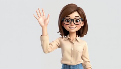3D Cartoon Girl Waving Hello A Friendly Digital Character Illustration