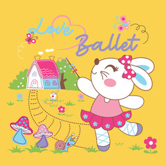 Beautiful bunny girl dancing gracefully in a joyful and playful vector illustration style