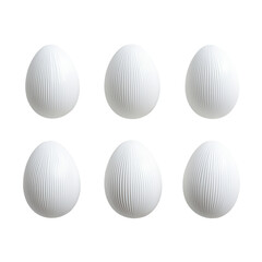 Fototapeta premium Six white eggs arranged in two rows, featuring a textured surface with ribbed details.