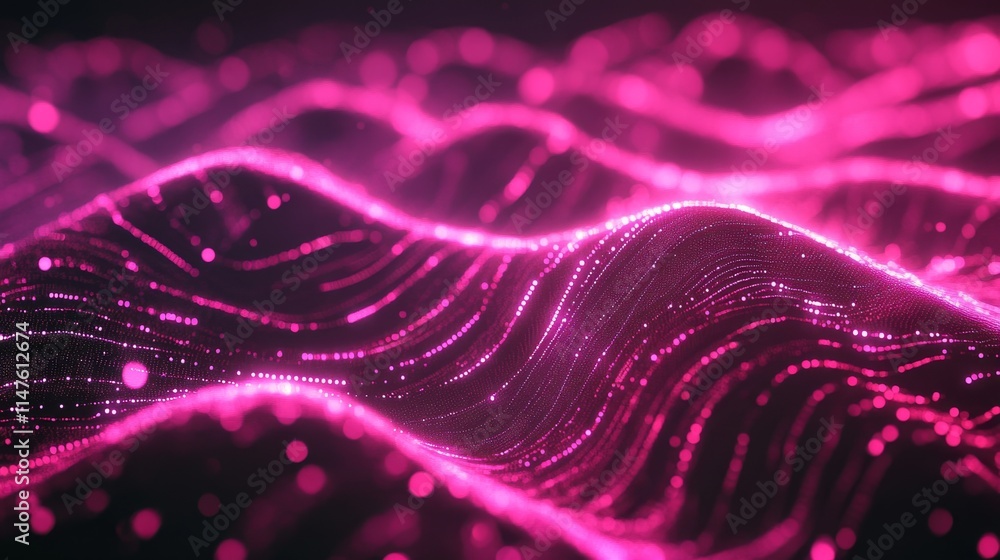 Poster dynamic pink waves of light abstract digital space visual art futuristic environment close-up view c