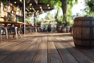 Naklejka premium Old wooden flooring and outdoor seating wooden floor