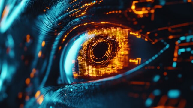 Futuristic Digital Eye Glowing Circuitry Bright Visual Element