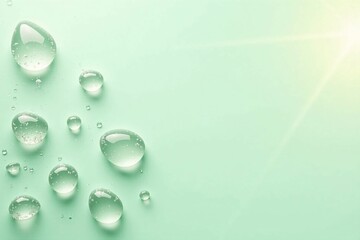太陽光に照らされた青い背景とクリアな水滴のコントラスト - Contrast of Clear Water Droplets and Sunlit Blue Background
