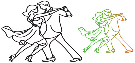 Salsa couple dancing continuous one line drawing. Latin ballroom dance, isolated on white background