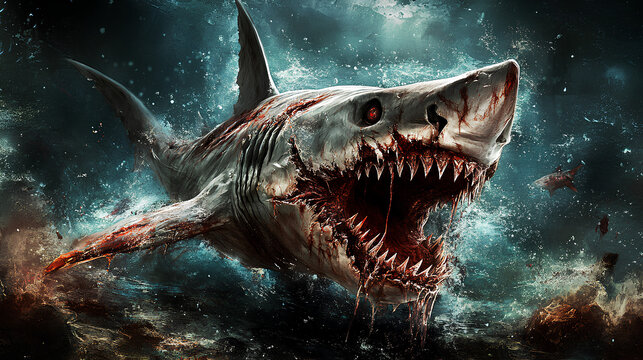 shark infected with a very scary zombie virus