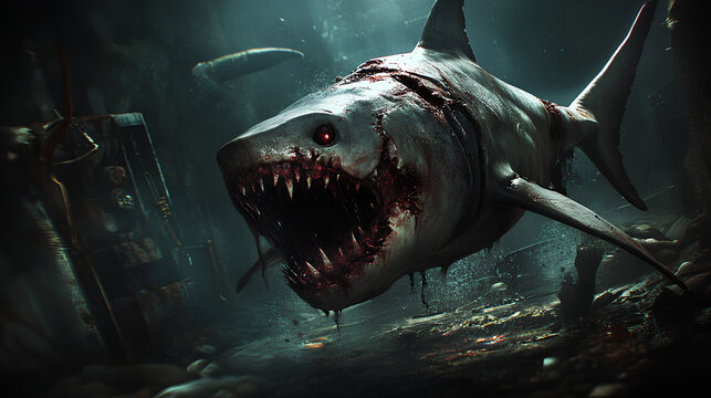 shark infected with a very scary zombie virus